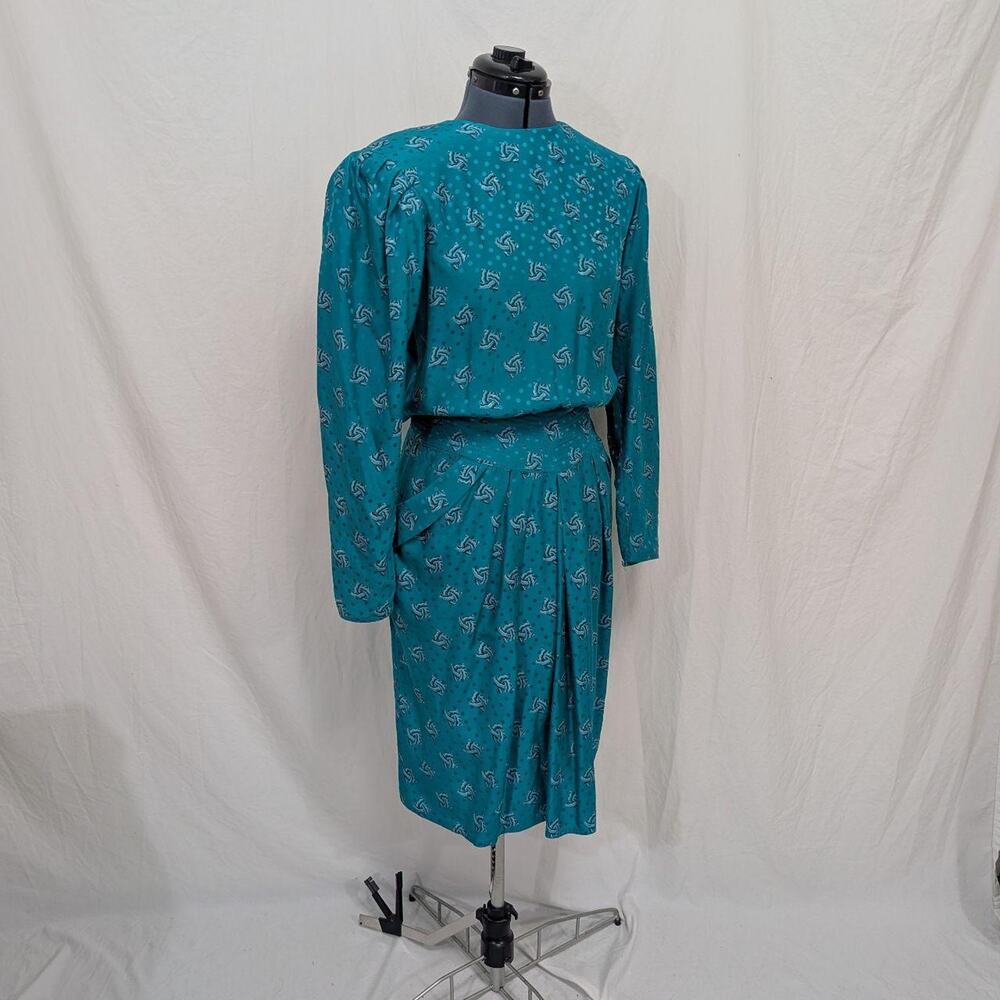 Vintage teal 100% silk Maggy London dress by Jeannene Booher, size 8